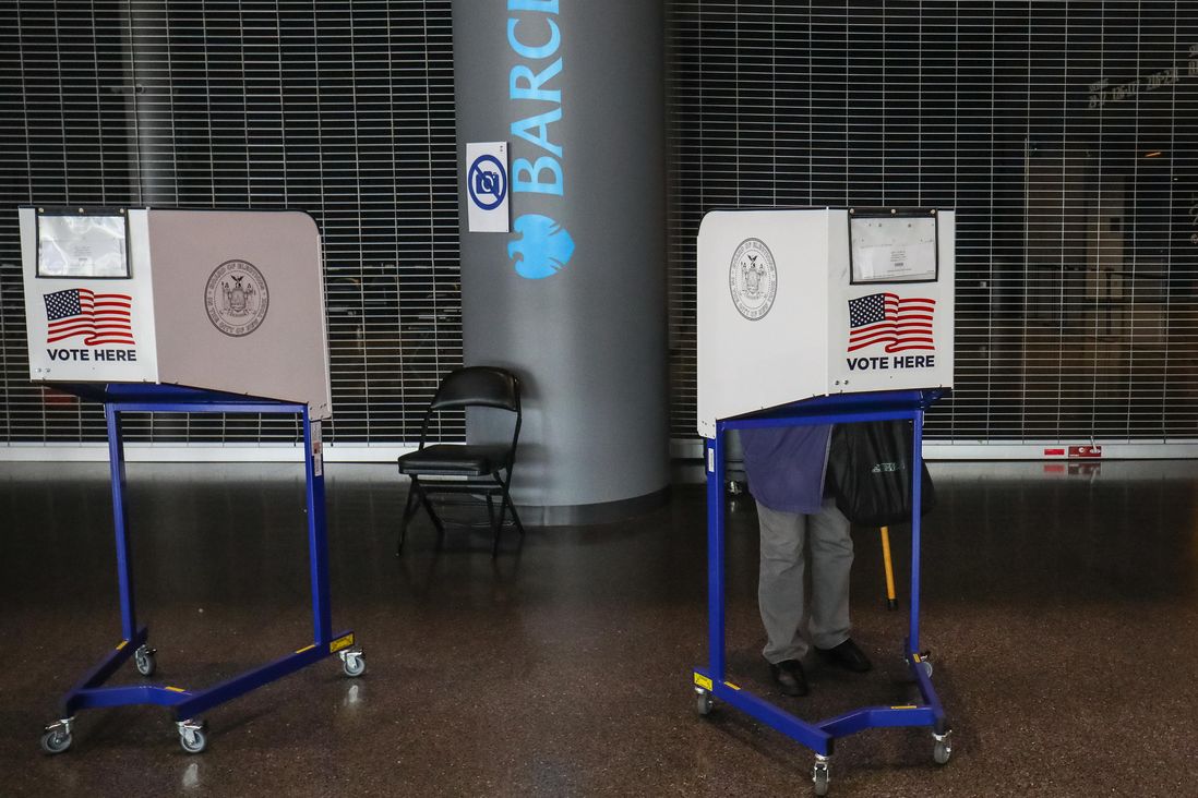 Inside the Barclays Center, voting screens